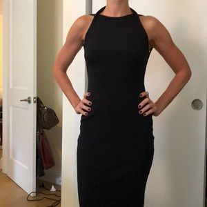 silence + noise black ribbed open back dress